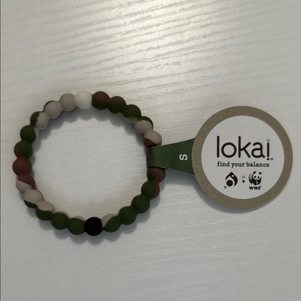 Lokai Beaded Bracelet - Green, Brown, Black in size small.